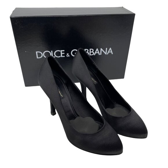 Dolce&Gabbana Black Satin Heel Size 37.5 Decollete Raso in Nero Platform - Picture 7 of 16